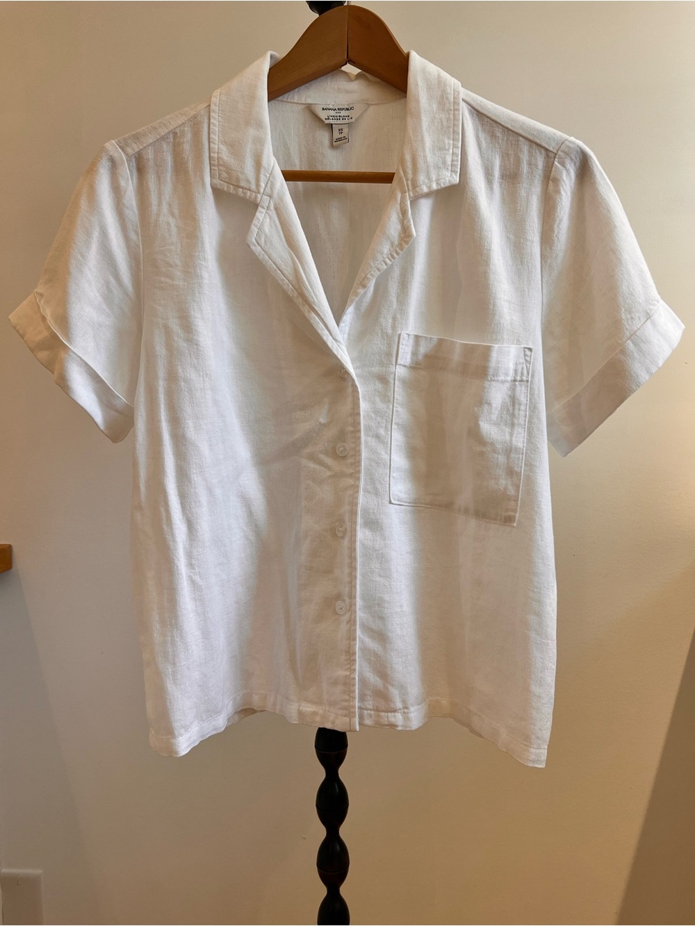 Banana Republic White Linen-Blend Camp Collar Shirt